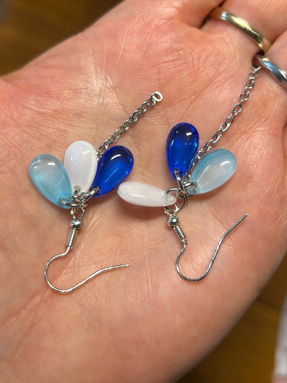 3/$25 Dainty Blue & White Glass Teardrop Dangle Earrings - Picture 3 of 7